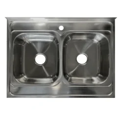 Mobile sottolavello cucina 80x86h cm multiuso con lavello 2 vasche acciaio inox bianco frassinato Talise