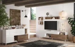 Mobile TV 241x67h cm 2 ante 1 cassetto bianco lucido rovere scuro Witty