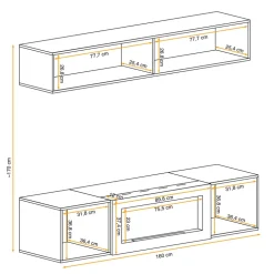 Parete attrezzata sospesa 160x150h cm con biocamino rovere Ignis 2 Gihome®