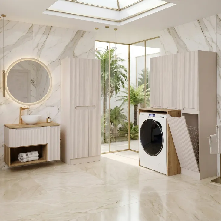 Pensile bagno lavanderia 35x85h cm cannettato 1 anta beige Cleany