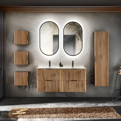 Pensile bagno sospeso 35x35h cm cannettato 1 anta quercia antracite Limpid