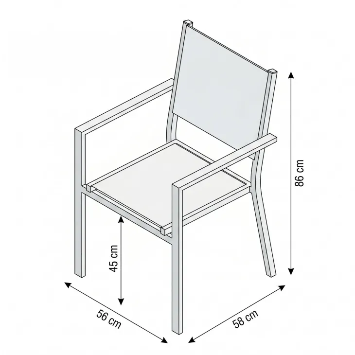 Sedia da giardino impilabile con braccioli quadrati in alluminio e textilene bianco Brezza
