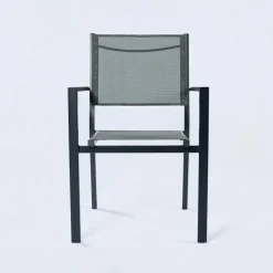 Sedia da giardino impilabile con braccioli quadrati in alluminio antracite e textilene grigio Brezza