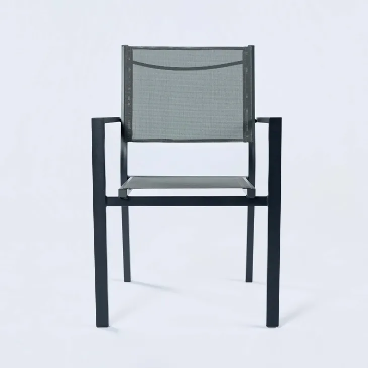 Sedia da giardino impilabile con braccioli quadrati in alluminio antracite e textilene grigio Brezza