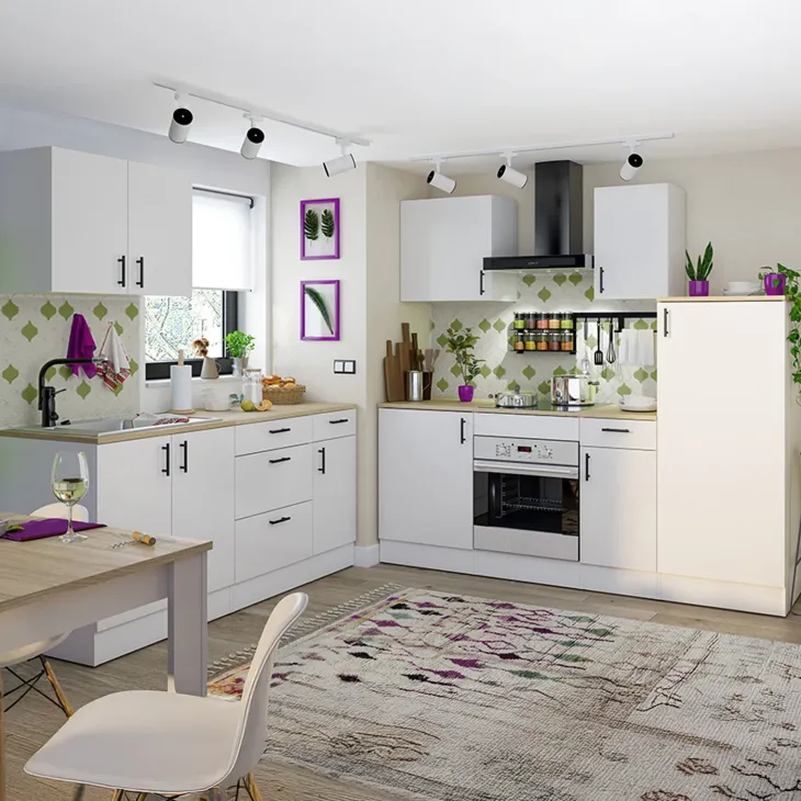 Set mobili base per cucina 180 cm componibile bianco lucido rovere Kimera