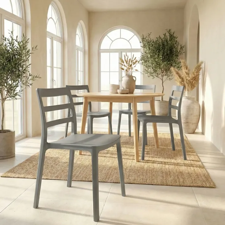 Set 4 sedie sala da pranzo impilabili moderne in polipropilene grigio Nature