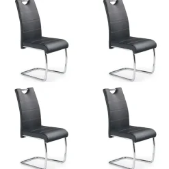 Set 4 sedie sala da pranzo in ecopelle e acciaio cromato nero Deva