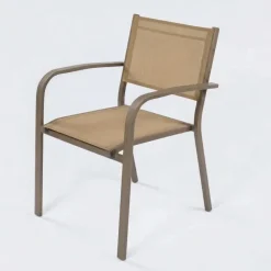 Set tavolo da giardino allungabile 200/300cm tortora + 4 sedie con braccioli tondi tortora Brezza