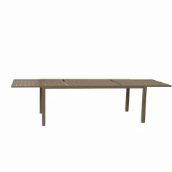 Set tavolo da giardino allungabile 200/300cm tortora + 6 sedie con braccioli tondi tortora Brezza