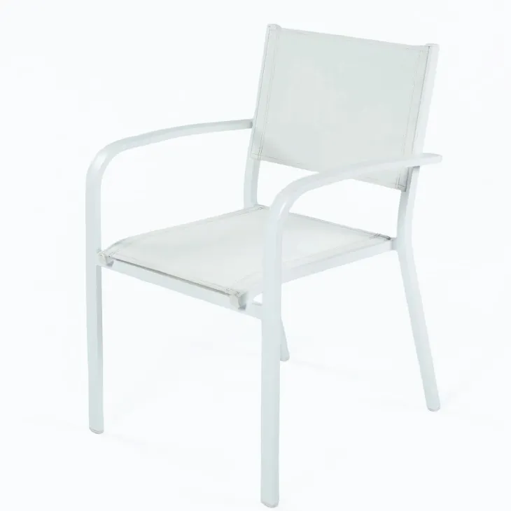 Set tavolo da giardino allungabile 160/240cm bianco + 4 sedie con braccioli tondi bianco Brezza