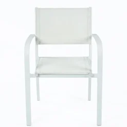 Set tavolo da giardino allungabile 160/240cm bianco + 4 sedie con braccioli tondi bianco Brezza