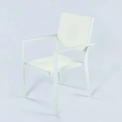 Set tavolo da giardino allungabile 160/240cm bianco + 4 sedie con braccioli quadrati bianco Brezza