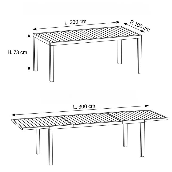 Set tavolo da giardino allungabile 200/300cm antracite + 6 sedie con braccioli quadrati antracite Brezza