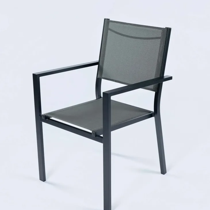 Set tavolo da giardino allungabile 200/300cm antracite + 6 sedie con braccioli quadrati antracite Brezza