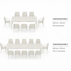 Set tavolo da giardino allungabile 200/300cm bianco + 4 sedie con braccioli tondi bianco Brezza