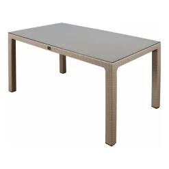 Set tavolo da giardino esterno bar dehors 150x90cm + 6 sedie con braccioli effetto rattan tortora Bora