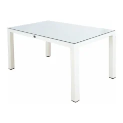 Set tavolo da giardino esterno dehors con vetro 150x90 cm bianco + 6 sedie giallo senape Ivy