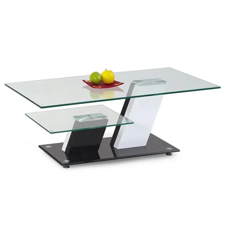 Tavolino da salotto design 110x60cm bianco nero laccato vetro Liegi