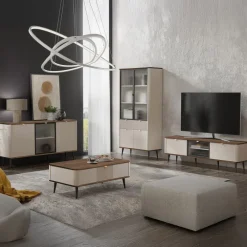 Tavolino da salotto 100x60cm 1 anta a ribalta beige cashmere noce Arden
