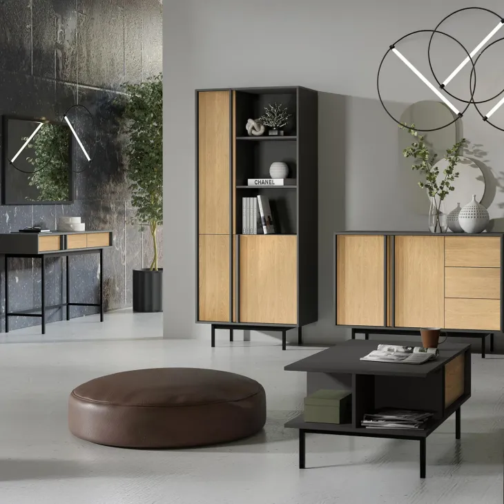 Tavolino da salotto 93x60cm 1 cassetto antracite rovere Essenzia