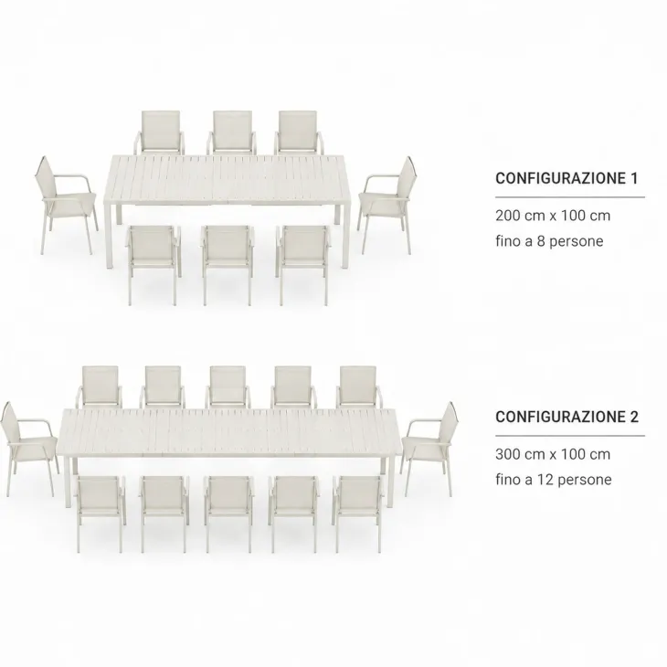 Tavolo da giardino allungabile 200/300x100cm in alluminio bianco Brezza