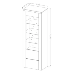 Vetrina 65x206h cm 1 anta moderna bianco frassinato rovere Paloma 2