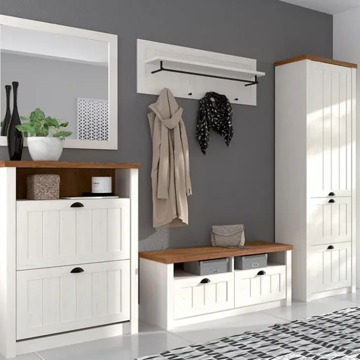 Vetrina 90x198h cm 2 ante 2 cassetti soggiorno bianco frassinato rovere Provenza